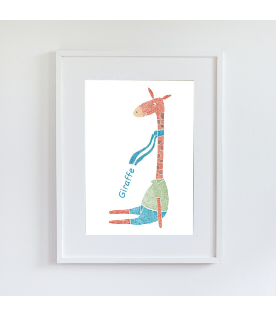 Little Forest Animals Cute Giraffe (Beyaz Çerçeve)