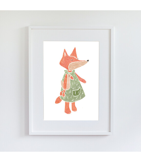 Little Forest Animals Fox with Dress (Beyaz Çerçeve)