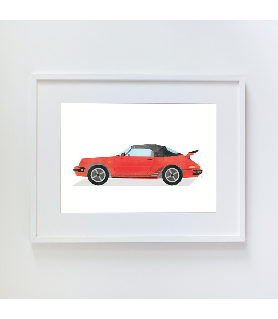 Little Forest Animals Red Porsche 911 (Beyaz Çerçeve)