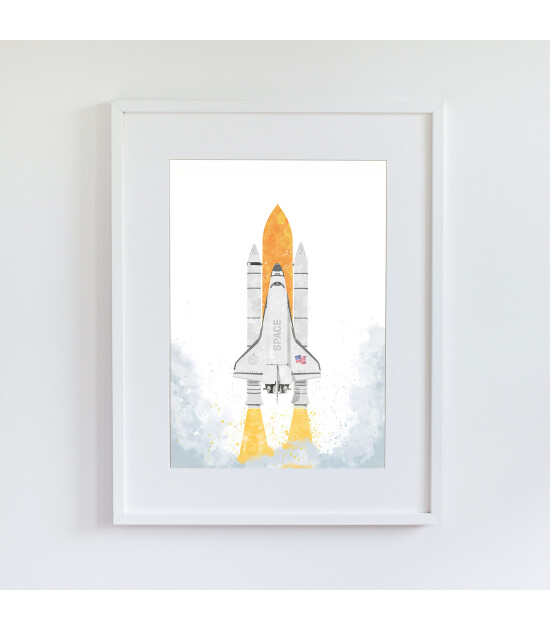 Little Forest Animals NASA Space Rocket (Beyaz Çerçeve)