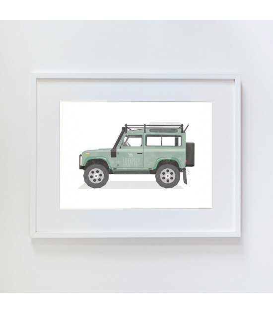 Little Forest Animals Green Land Rover Defender (Beyaz Çerçeve)