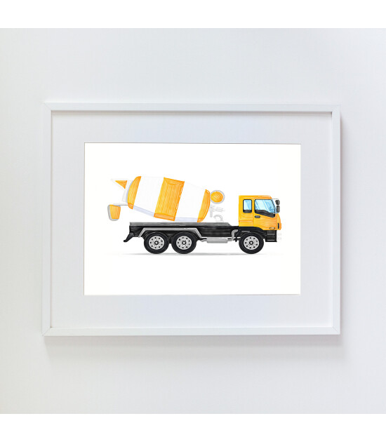Little Forest Animals Yellow Cement Mixer Truck (Beyaz Çerçeve)