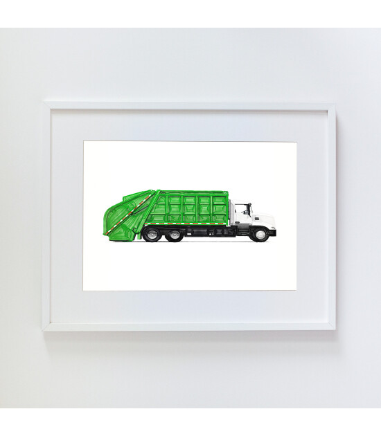 Little Forest Animals Green Garbage Truck (Beyaz Çerçeve)