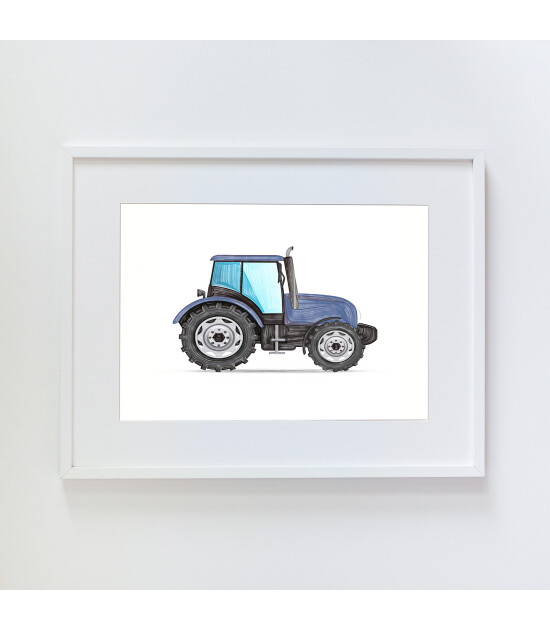 Little Forest Animals Blue Tractor (Beyaz Çerçeve)