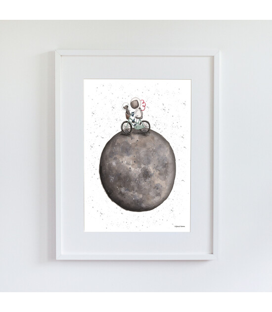 Little Forest Animals Cycling on Planet (Beyaz Çerçeve)