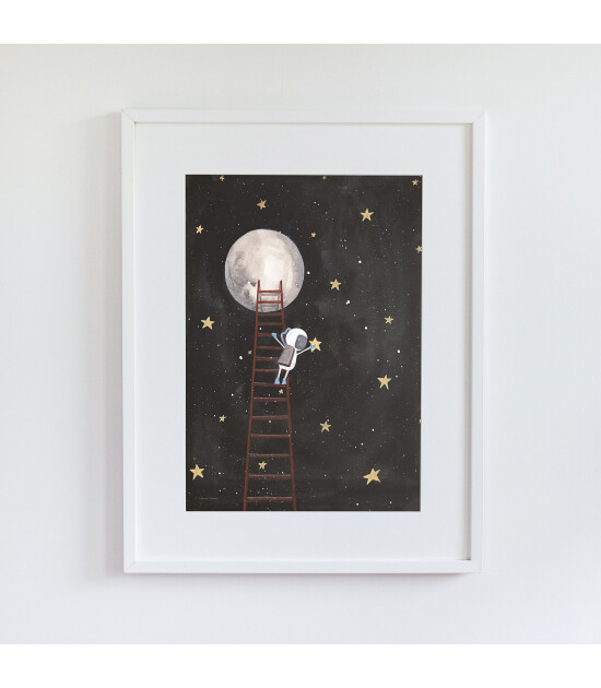 Little Forest Animals Picking Up the Stars (Beyaz Çerçeve)