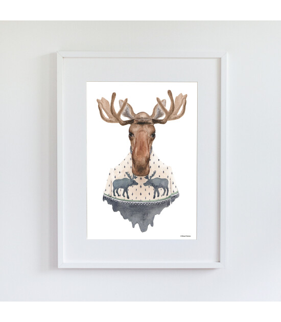 Little Forest Animals Caribou with Sweater (Beyaz Çerçeve)