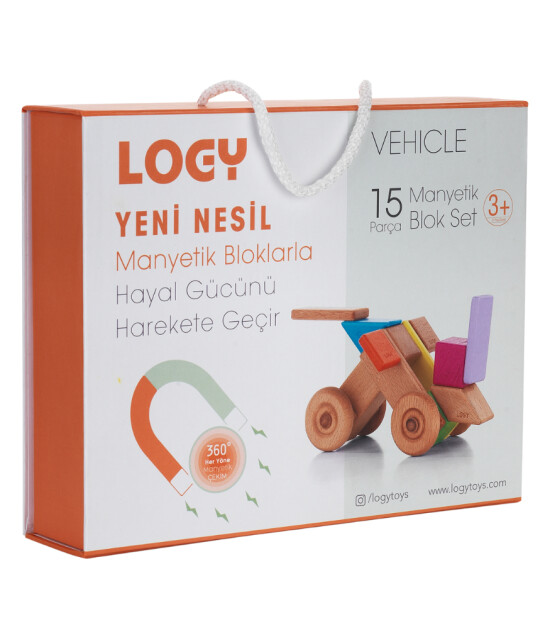 Logy Manyetik Renkli Ahşap Blok Set // Vehicle (15 Parça)