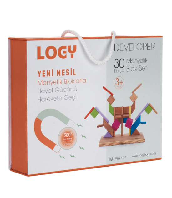 Logy Manyetik Renkli Ahşap Blok Set // Developer (30 Parça)