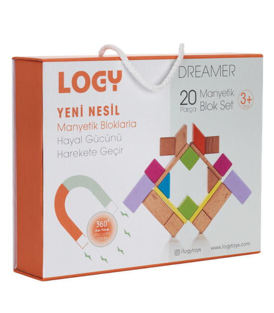 Logy Manyetik Renkli Ahşap Blok Set // Dreamer (20 Parça)