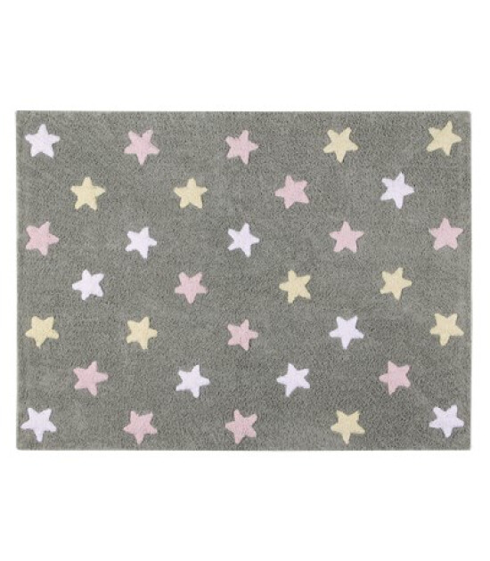 Lorena Canals  Stars Tricolor Gri Halı // Pembe - Beyaz - Sarı (120x160cm)