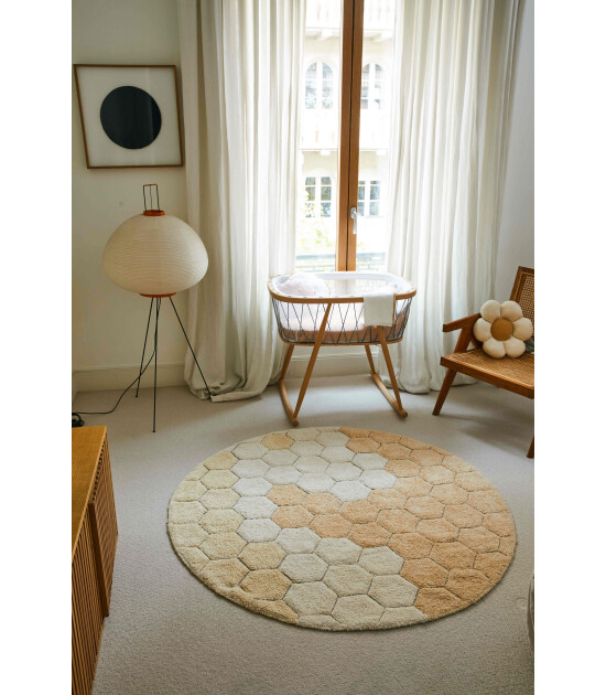 Lorena Canals Halı // Round Honeycomb Golden (140 cm)