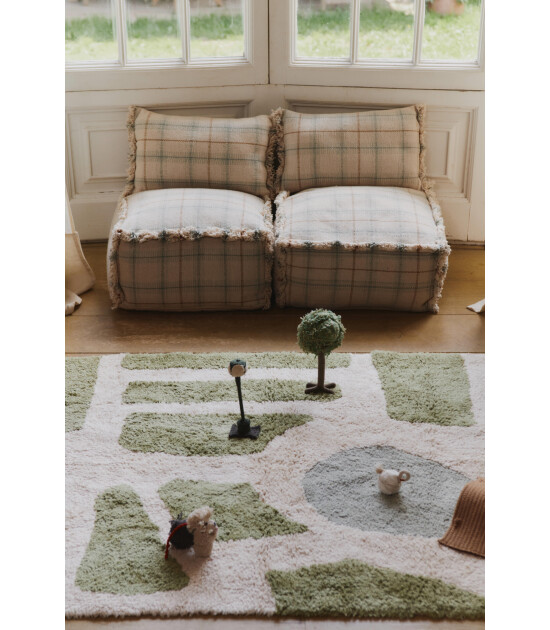 Lorena Canals Puf // Tartan - Blue Sage