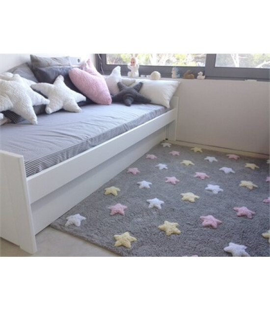 Lorena Canals  Stars Tricolor Gri Halı // Pembe - Beyaz - Sarı (120x160cm)