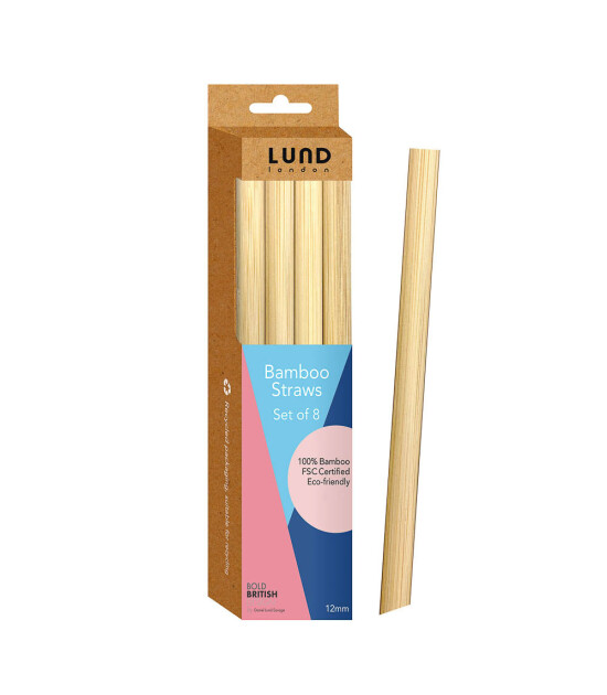 Lund London Bamboo Straws - 12 mm Bambu Pipet Set (8 Adet)