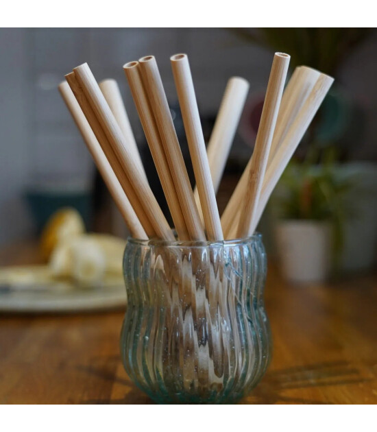 Lund London Bamboo Straws - 12 mm Bambu Pipet Set (8 Adet)