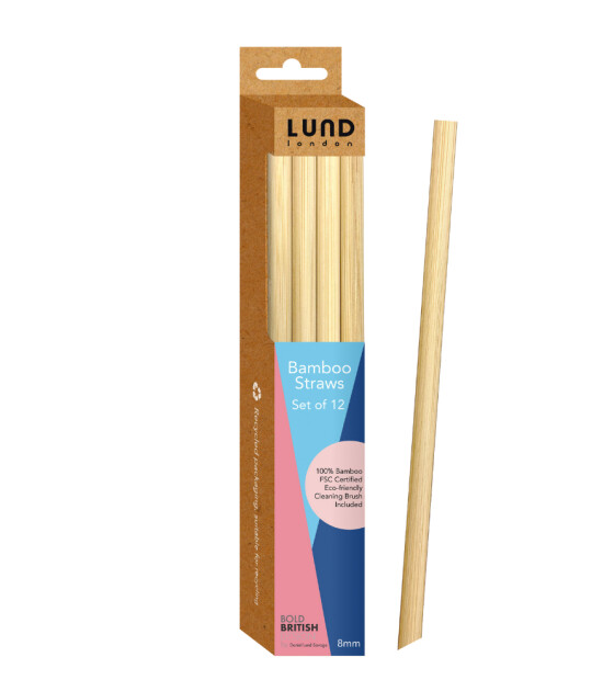 Lund London Bamboo Straws - 8 mm Bambu Pipet Set (12 Adet)