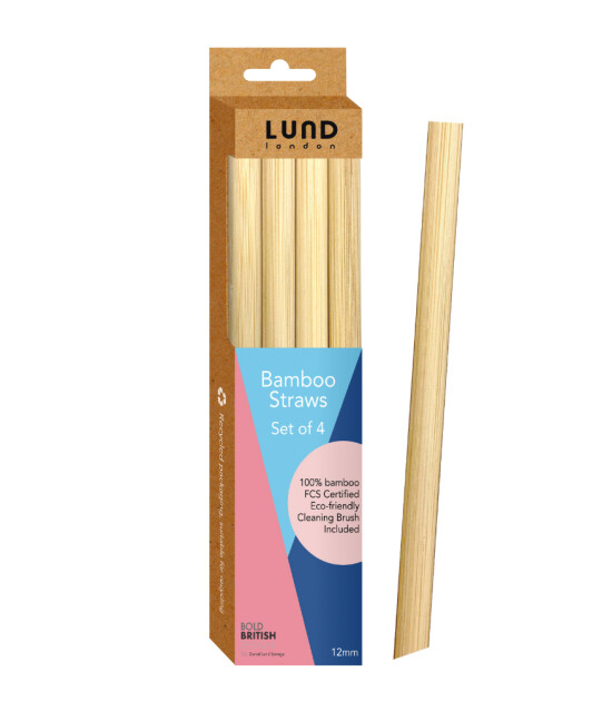 Lund London Bamboo Straws - 12 mm Bambu Pipet Set (4 Adet)