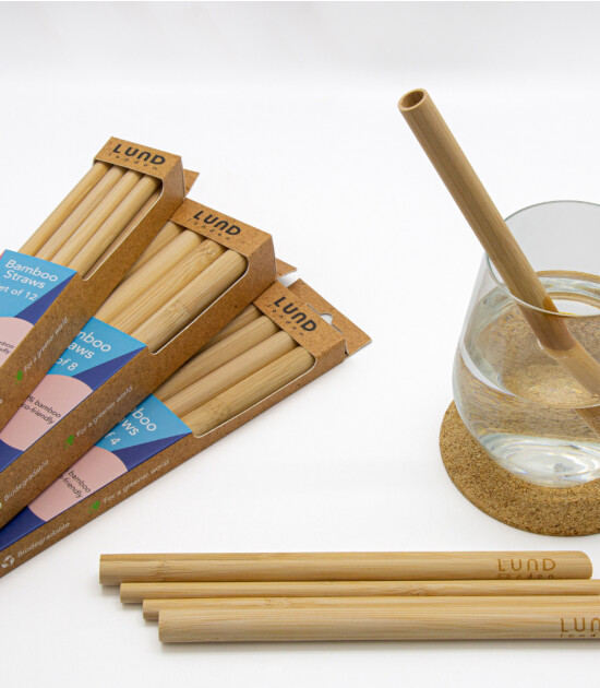 Lund London Bamboo Straws - 12 mm Bambu Pipet Set (4 Adet)