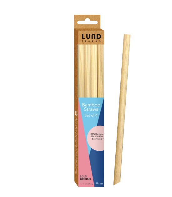 Lund London Bamboo Straws - 8 mm Bambu Pipet Set (4 Adet)