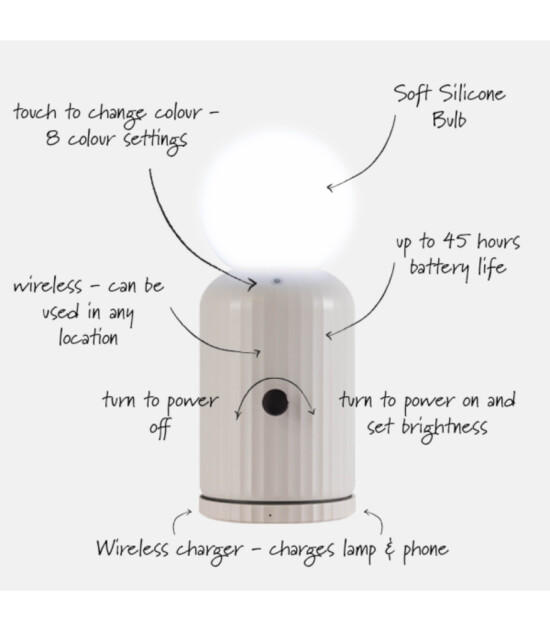 Lund London Gece Lambası ve Wireless Şarj // White