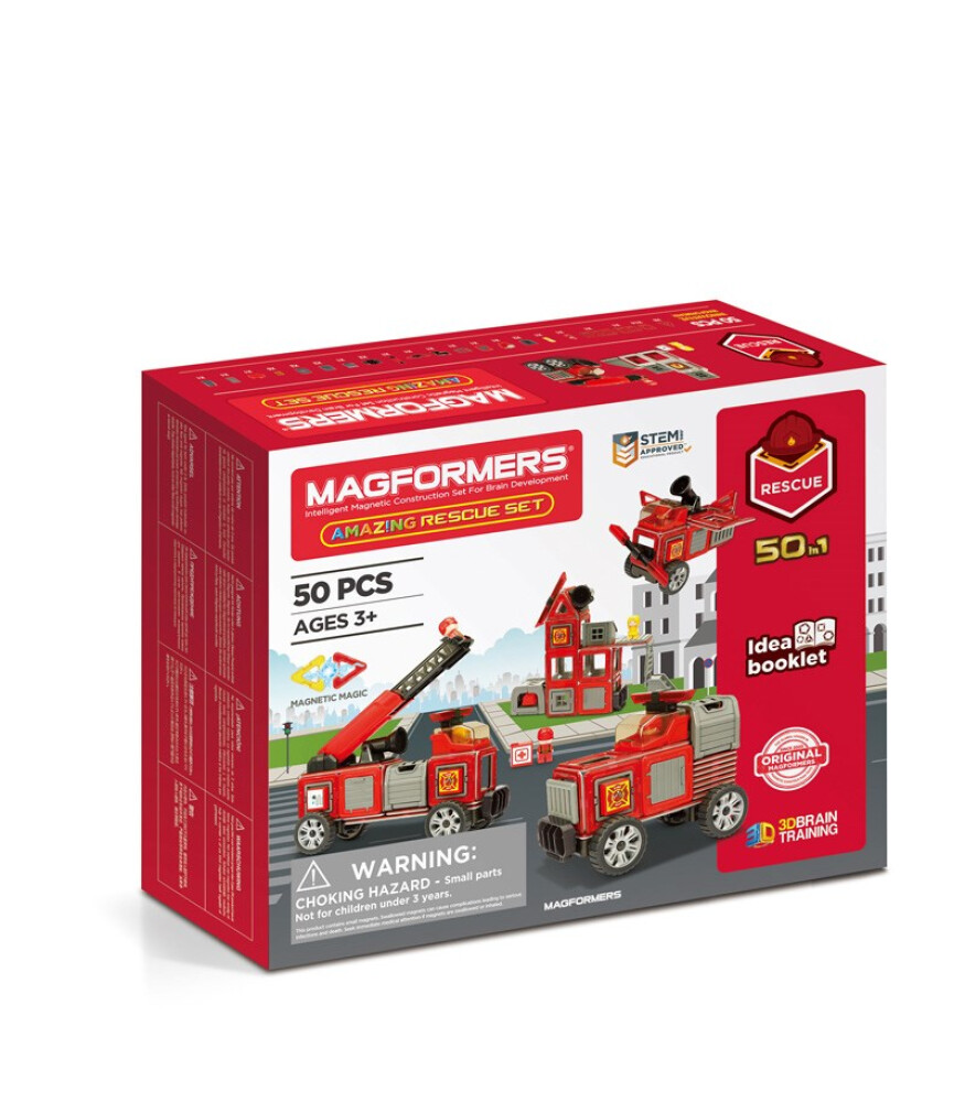 MAGFORMERS Amazing Rescue Set 50 Pezzi - Costruzioni Magnetiche Per Bambini, Tema Vigili Del Fuoco, Multicolore