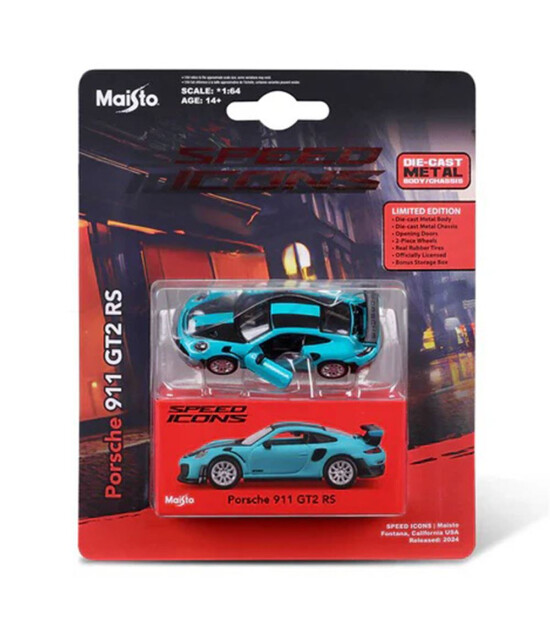 Maisto 1:64 Speed Icons - Porsche 911 GT2 RS Miami Mavi