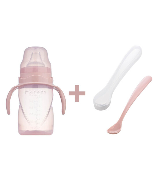 Mamajoo Kulplu Eğitici Bardak (270ml) & İkili Beslenme Kaşığı // Powder Pink