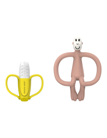 Matchstick Monkey Banana Silikon Diş Kaşıyıcı Hediye Seti // Pembe