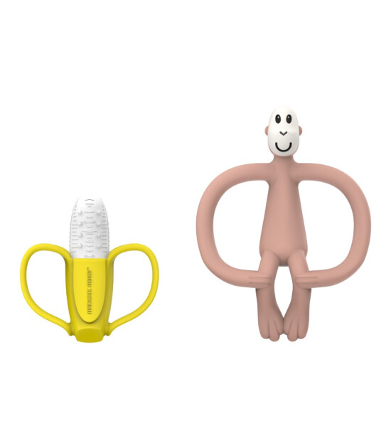 Matchstick Monkey Banana Silikon Diş Kaşıyıcı Hediye Seti // Pembe