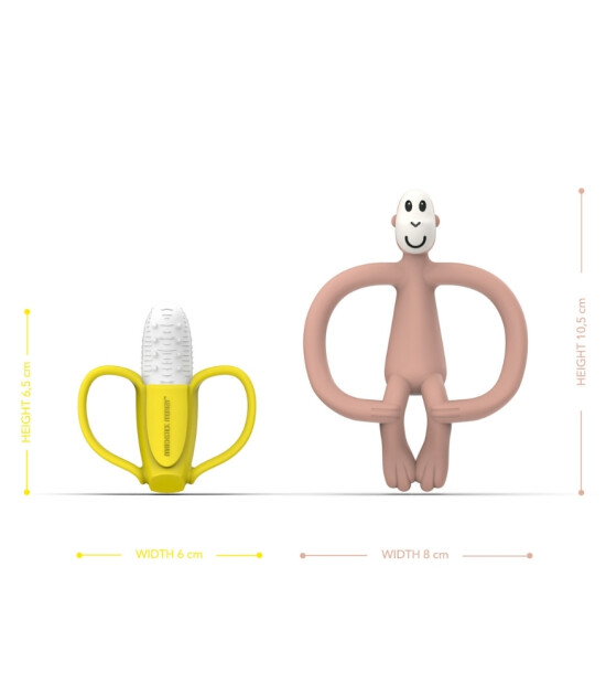 Matchstick Monkey Banana Silikon Diş Kaşıyıcı Hediye Seti // Pembe