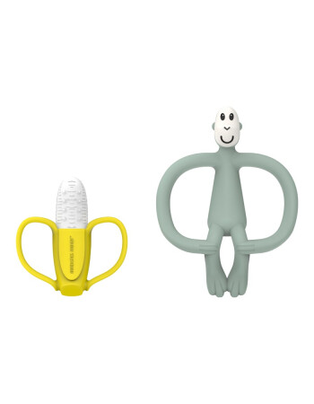 Matchstick Monkey Banana Silikon Diş Kaşıyıcı Hediye Seti // Mint Yeşili