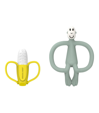 Matchstick Monkey Banana Silikon Diş Kaşıyıcı Hediye Seti // Mint Yeşili