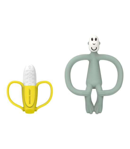 Matchstick Monkey Banana Silikon Diş Kaşıyıcı Hediye Seti // Mint Yeşili