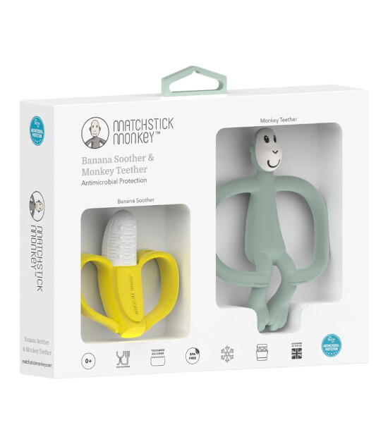 Matchstick Monkey Banana Silikon Diş Kaşıyıcı Hediye Seti // Mint Yeşili
