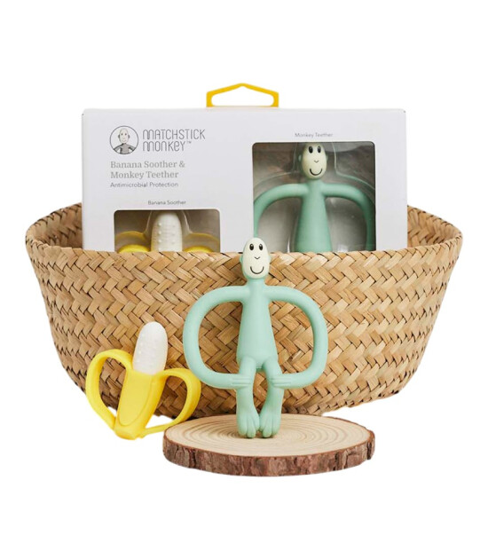 Matchstick Monkey Banana Silikon Diş Kaşıyıcı Hediye Seti // Mint Yeşili