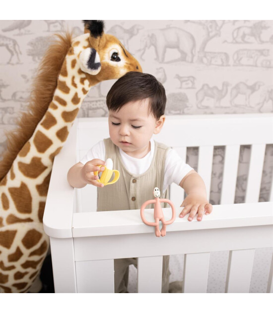 Matchstick Monkey Banana Silikon Diş Kaşıyıcı Hediye Seti // Pembe