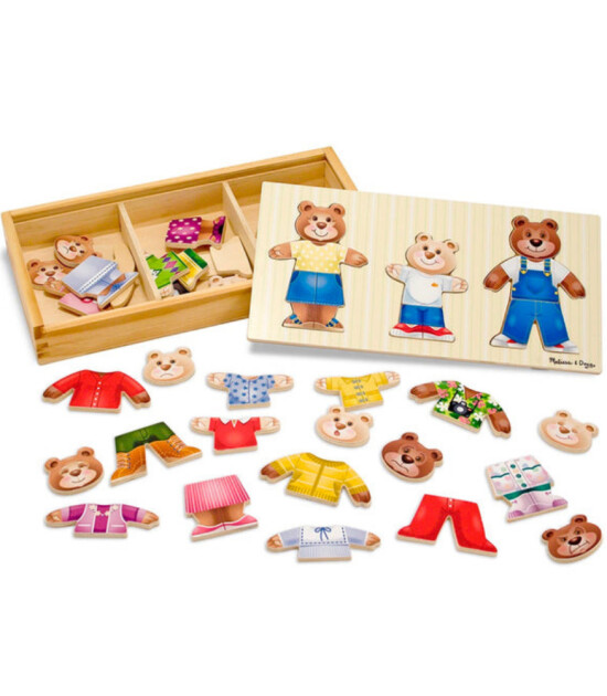 Melissa & Doug Ahşap Değiş Tokuş Giydirme Puzzle // Ayıcık Ailesi (45 Parça)