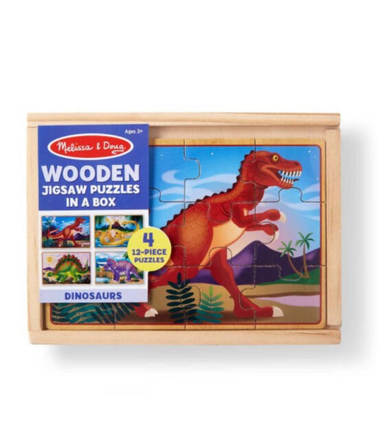 Melissa & Doug Ahşap Yapboz Seti // Dinozor (12 Parça x 4 Adet)