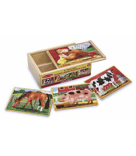 Melissa & Doug Ahşap Yapboz Seti // Çiftlik Hayvanları (12 Parça x 4 Adet)