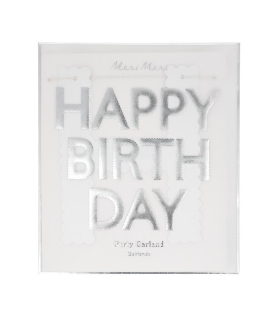 Meri Meri Asılan Süs // Tırtıklı Gümüş Happy Birthday