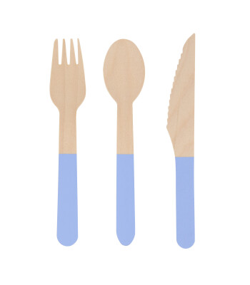 Meri Meri Ahşap Çatal Kaşık Bıçak Seti // Mavi