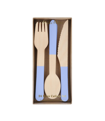 Meri Meri Ahşap Çatal Kaşık Bıçak Seti // Mavi