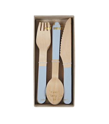 Meri Meri Tahta Çatal Kaşık Bıçak Seti // Mavi