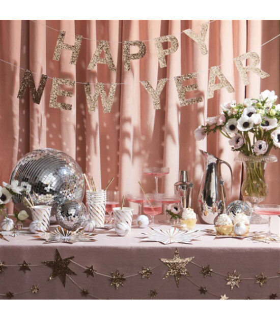 Meri Meri Asılan Süs // Happy New Year - Gold Glitter