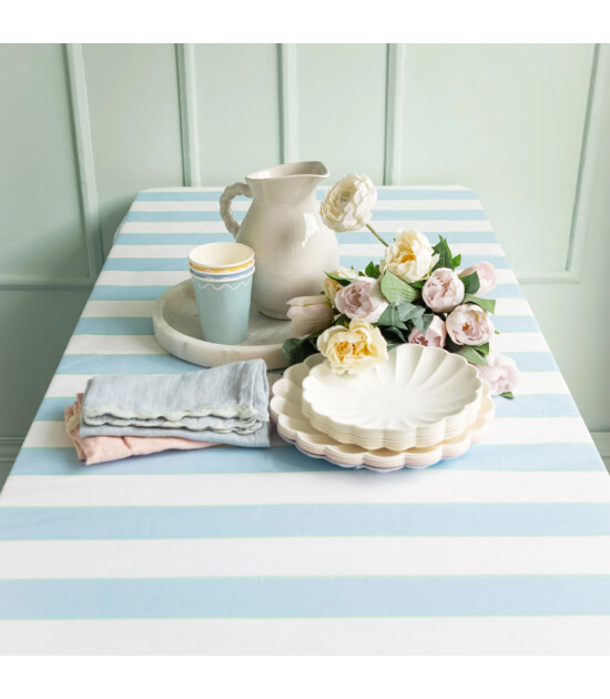 Meri Meri - Pale Blue Stripe Tablecloth - Soluk Mavi Çizgili Kağıt Masa Örtüsü