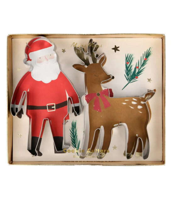 Meri Meri  - Santa & Reindeer Festive Cookie Cutter - Noel Baba & Ren Geyikleri Kurabiye Kalıbı