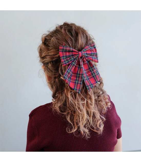 Mimi & Lula Saç Toka Set (2 Adet) // Tartan Agnes Bow - Red