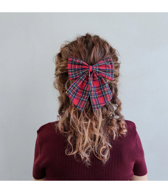 Mimi & Lula Saç Toka Set (2 Adet) // Tartan Agnes Bow - Red