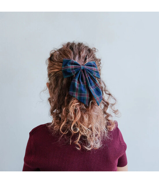 Mimi & Lula Saç Toka Set (2 Adet) // Tartan Agnes Bow - Green